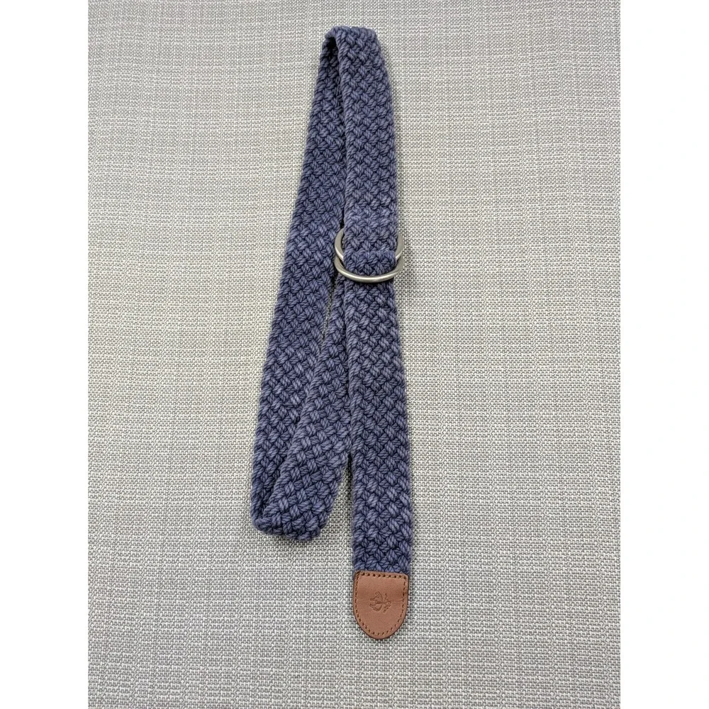 Brooks Brothers Belt Mens Small Blue Woven Cotton Leather D-Ring Adjustable